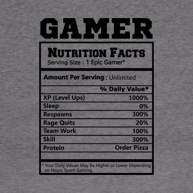 Gamer Nutritional Facts - Cool Gamer Video Game Funny by MetalHoneyDesigns